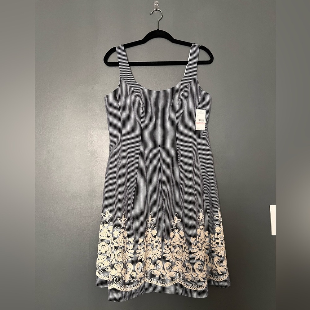 Nine West Striped Midi Dress with Lace